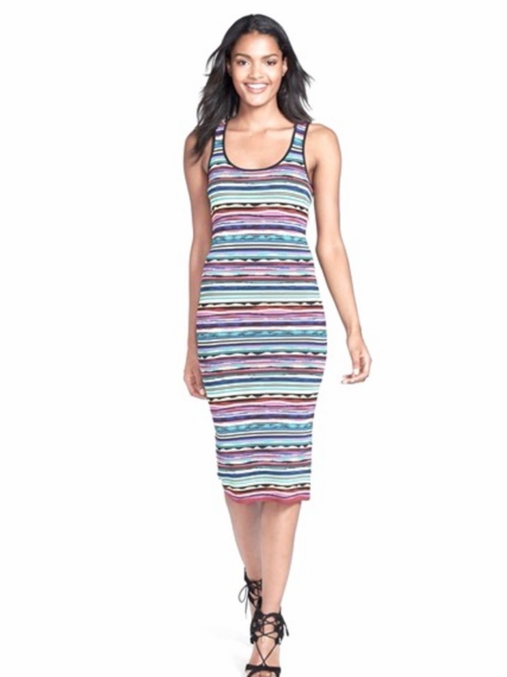 Felicity & Coco Striped Tank Midi Dress in Teal, Pink & Black